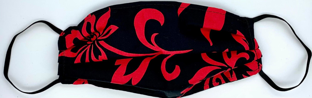 Red and Black Hawaiian Print Face Mask- 100% Cotton- Made in USA